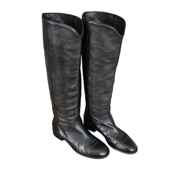 Chanel CC Knee High Tall Riding Boot Size 40 US 9 9.5 Black Pebble Leather - Picture 2 of 15